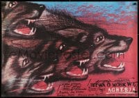 6y716 FIGHT FOR MOSCOW Polish 26x37 1989 wild Andrzej Pagowski art of wolf pack!