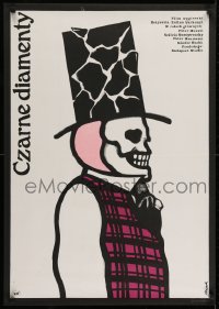 6y628 FEKETE GYEMANTOK Polish 23x33 1978 cool Flisak art of skeleton man in top hat!