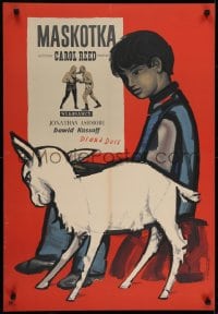 6y642 KID FOR TWO FARTHINGS Polish 23x34 1958 Jaworowski art of child & baby goat by boxing poster!
