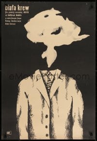 6y688 WEISSES BLUT Polish 23x34 1960 Zagorski artwork of a man with a mushroom cloud head!