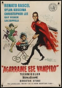 6y079 HARD TIMES FOR VAMPIRES Spanish 1960 wacky artwork of vampire pushing baby carriage!