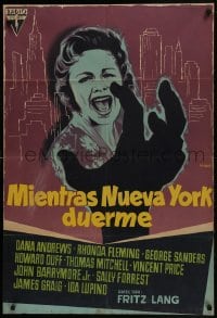 6y092 WHILE THE CITY SLEEPS Spanish 1958 Fritz Lang, Mac Gomez art, 'While New York Sleeps'!