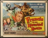6z642 FRANCIS IN THE HAUNTED HOUSE style B 1/2sh 1956 wacky art of Mickey Rooney w/Francis the talking mule!