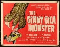6z649 GIANT GILA MONSTER 1/2sh 1959 classic art of giant monster hand grabbing teens in hot rod!