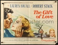6z651 GIFT OF LOVE 1/2sh 1958 great romantic close up art of Lauren Bacall & Robert Stack!