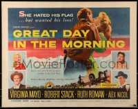 6z665 GREAT DAY IN THE MORNING style B 1/2sh 1956 art of Robert Stack kissing sexy Virginia Mayo!