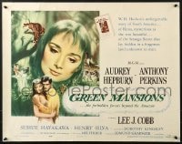 6z667 GREEN MANSIONS style A 1/2sh 1959 cool art of Audrey Hepburn & Anthony Perkins by Joseph Smith!