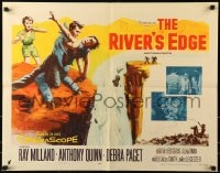 6z863 RIVER'S EDGE 1/2sh 1957 Ray Milland & Anthony Quinn fighting on cliff, Debra Paget