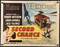 6z882 SECOND CHANCE style B 3D 1/2sh 1953 cool art of Robert Mitchum, sexy Linda Darnell & cable car!