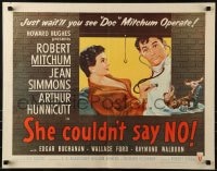 6z890 SHE COULDN'T SAY NO style A 1/2sh 1954 sexy short-haired Jean Simmons, Dr. Robert Mitchum