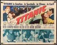 6z941 TITANIC 1/2sh 1953 great artwork of Clifton Webb & Barbara Stanwyck on legendary ship!