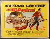 6z951 UNFORGIVEN style A 1/2sh 1960 Burt Lancaster, Audrey Hepburn, directed by John Huston!