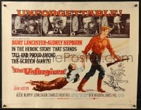 6z952 UNFORGIVEN style B 1/2sh 1960 Burt Lancaster, Audrey Hepburn, directed by John Huston!
