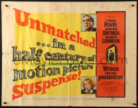 6z990 WITNESS FOR THE PROSECUTION style B 1/2sh 1958 Billy Wilder, Tyrone Power, Dietrich, Laughton!