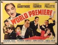 6z992 WORLD PREMIERE style B 1/2sh 1941 wacky John Barrymore & sexy Frances Farmer in front of globe!