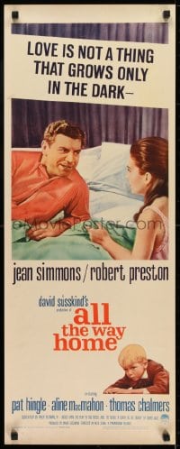 6z012 ALL THE WAY HOME insert 1963 close up of sexy Jean Simmons & Robert Preston in bed!