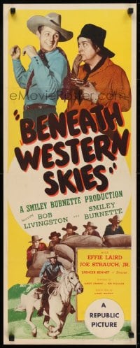 6z035 BENEATH WESTERN SKIES insert 1944 western cowboys Bob Livingston & Smiley Burnette!
