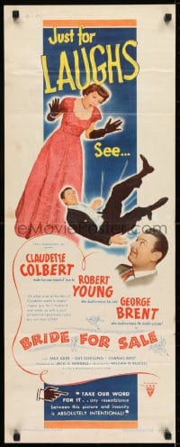 6z061 BRIDE FOR SALE insert 1949 Claudette Colbert caught between Robert Young & George Brent!