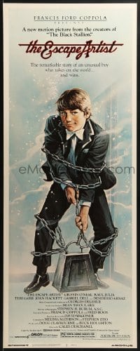 6z136 ESCAPE ARTIST insert 1982 cool artwork of Griffin O'Neal escaping from chains in water tank!