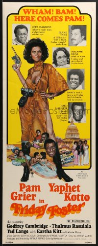 6z150 FRIDAY FOSTER insert 1976 great art of sexiest Pam Grier with gun and camera, cast images!