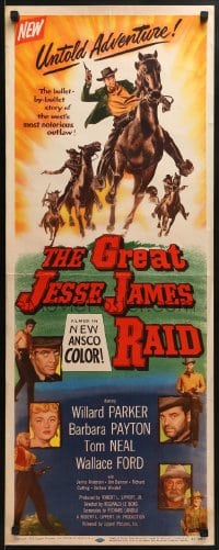 6z159 GREAT JESSE JAMES RAID insert 1953 Willard Parker, Barbara Payton, cool outlaw artwork!