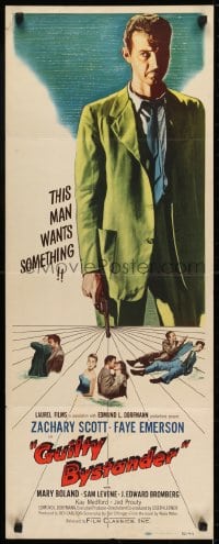 6z163 GUILTY BYSTANDER insert 1950 alcoholic ex-cop detective Zachary Scott, cool film noir image!