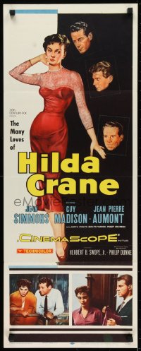 6z179 HILDA CRANE insert 1956 sexy artwork of full-length Jean Simmons in red dress!