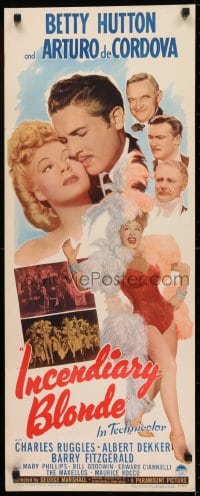6z193 INCENDIARY BLONDE insert 1945 art of super sexy showgirl Betty Hutton as Texas Guinan!