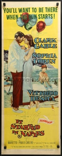 6z201 IT STARTED IN NAPLES insert 1960 romantic art of Clark Gable with sexy Sophia Loren!