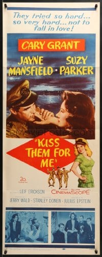 6z218 KISS THEM FOR ME insert 1957 romantic art of Cary Grant & Suzy Parker + sexy Jayne Mansfield!