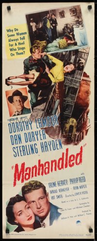 6z248 MANHANDLED insert 1949 art of terrified Dorothy Lamour being thrown off building!