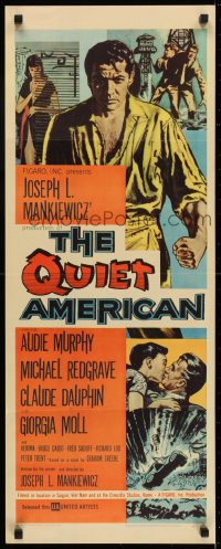 6z301 QUIET AMERICAN insert 1958 Audie Murphy & Michael Redgrave in Vietnam, from Graham Greene novel!