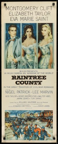 6z307 RAINTREE COUNTY insert 1957 art of Montgomery Clift, Elizabeth Taylor & Eva Marie Saint!