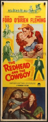 6z309 REDHEAD & THE COWBOY insert 1951 romantic super close up of Glenn Ford & Rhonda Fleming!