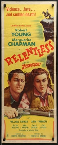 6z310 RELENTLESS insert 1947 Robert Young, Marguerite Chapman, strange drama in the High Sierras!