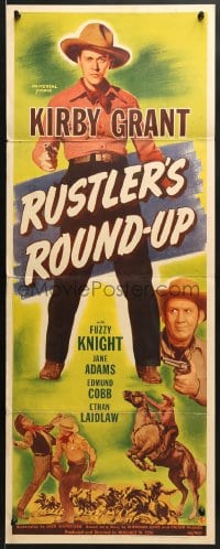 6z322 RUSTLER'S ROUND-UP insert 1946 western, great image of cowboy Kirby Grant w/horse!