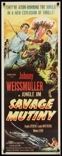 6z326 SAVAGE MUTINY insert 1953 art of Johnny Weissmuller as Jungle Jim fighting island natives!