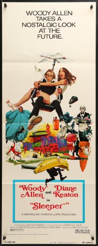 6z343 SLEEPER insert 1974 Woody Allen, Diane Keaton, wacky futuristic sci-fi comedy art by McGinnis