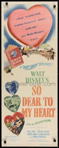 6z346 SO DEAR TO MY HEART insert 1949 Walt Disney, Burl Ives w/guitar, a dilly-dally delight!