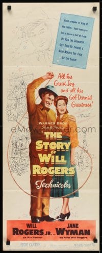 6z367 STORY OF WILL ROGERS insert 1952 Will Rogers Jr. as his father, Jane Wyman, cool art!