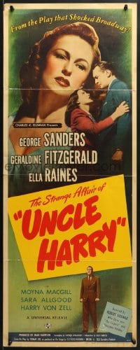 6z368 STRANGE AFFAIR OF UNCLE HARRY insert 1945 George Sanders, Geraldine Fitzgerald, Ella Raines!