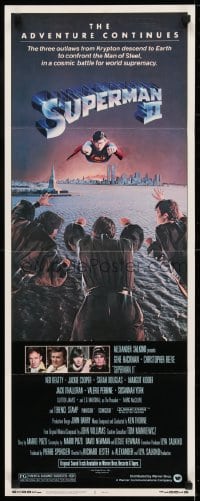 6z379 SUPERMAN II insert 1981 Christopher Reeve, Terence Stamp, great artwork over New York City!
