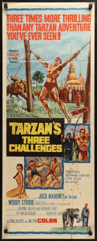 6z391 TARZAN'S THREE CHALLENGES insert 1963 Edgar Rice Burroughs, artwork of bound Jock Mahoney!