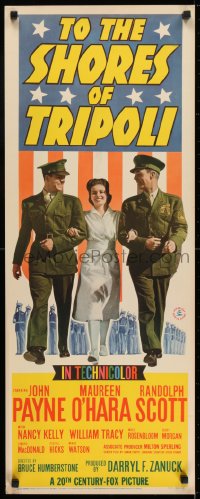 6z398 TO THE SHORES OF TRIPOLI insert 1942 art of Maureen O'Hara, Payne & Randolph Scott, Marines