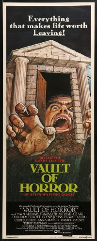 6z421 VAULT OF HORROR insert 1973 Tales from Crypt sequel, cool art of death's waiting room!