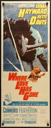 6z437 WHERE LOVE HAS GONE insert 1964 Susan Hayward, Bette Davis, trashy Harold Robbins!