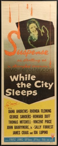 6z439 WHILE THE CITY SLEEPS insert 1956 great image of Lipstick Killer's victim, Fritz Lang noir!