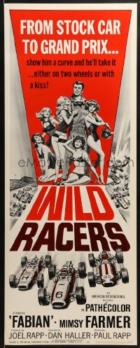 6z446 WILD RACERS insert 1968 Fabian, AIP, cool art of formula one car racing & sexy babes!
