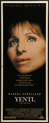 6z463 YENTL insert 1983 close-up of star & director Barbra Streisand, nothing's impossible!