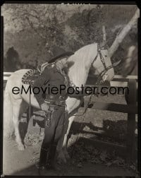 7a052 WILLIAM BOYD 8x10 negative 1940s great image as Hopalong Cassidy standing by his horse!